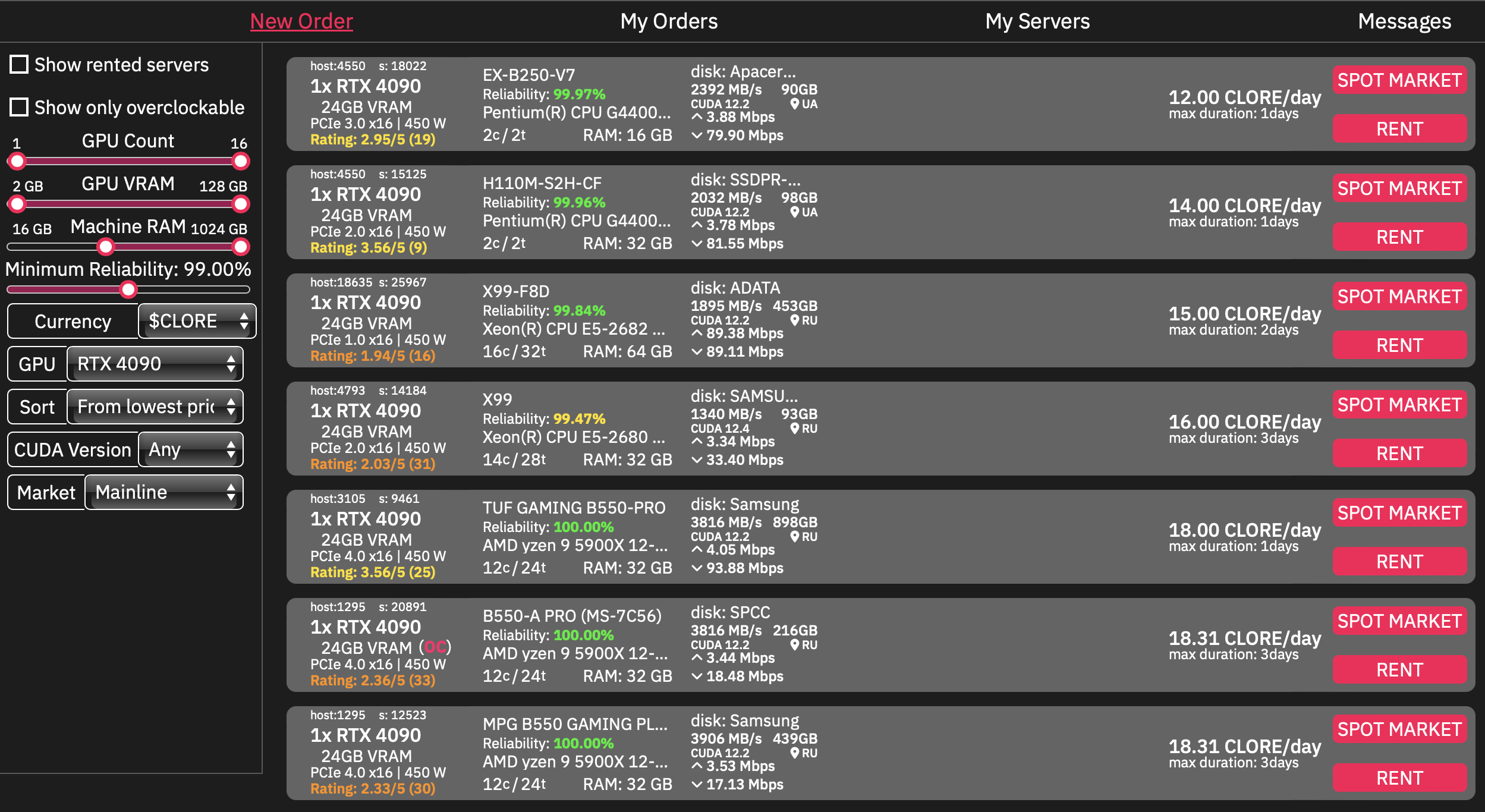 clore marketplace listings