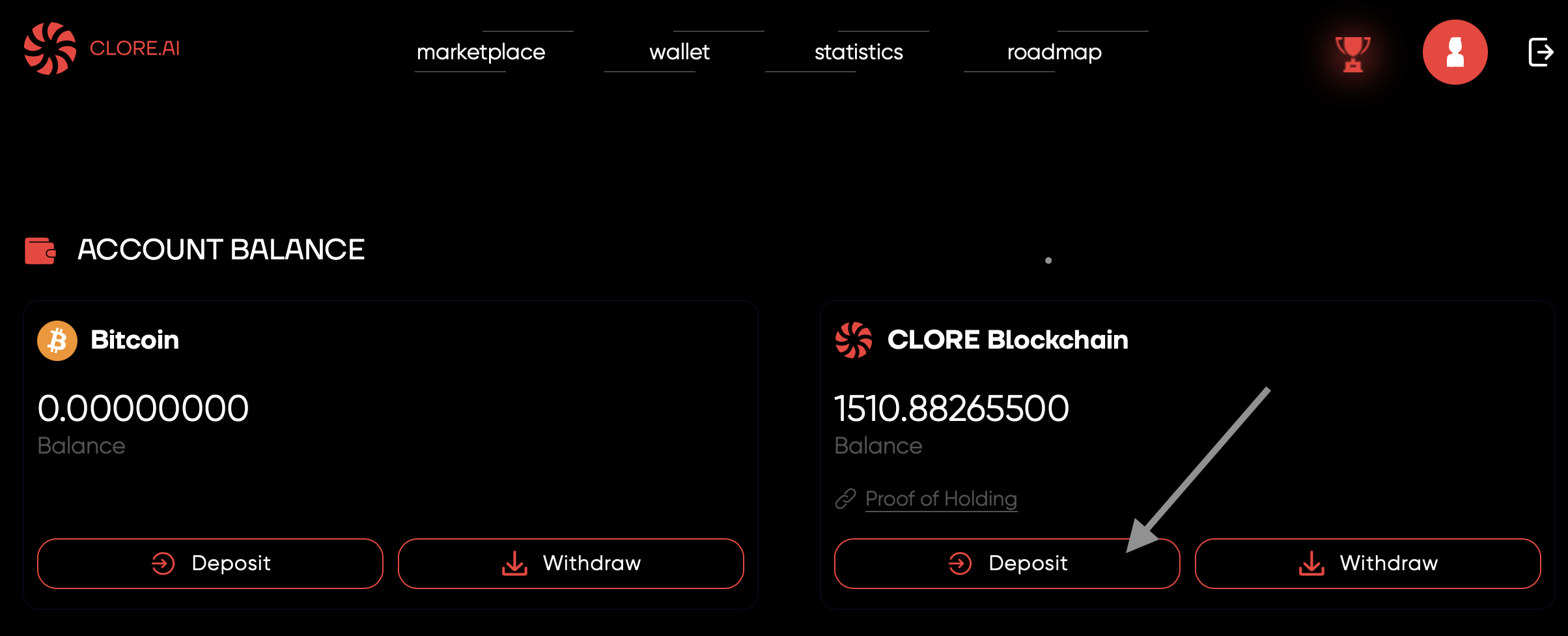Clore deposit button