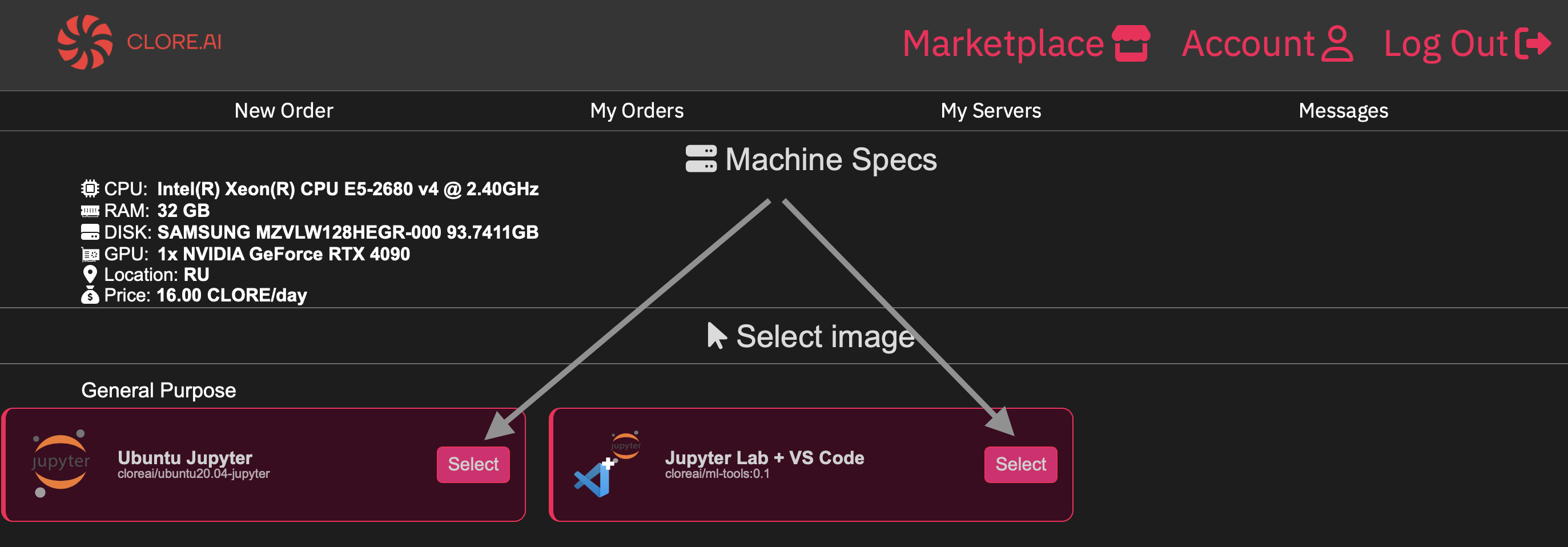 Select a Docker image
